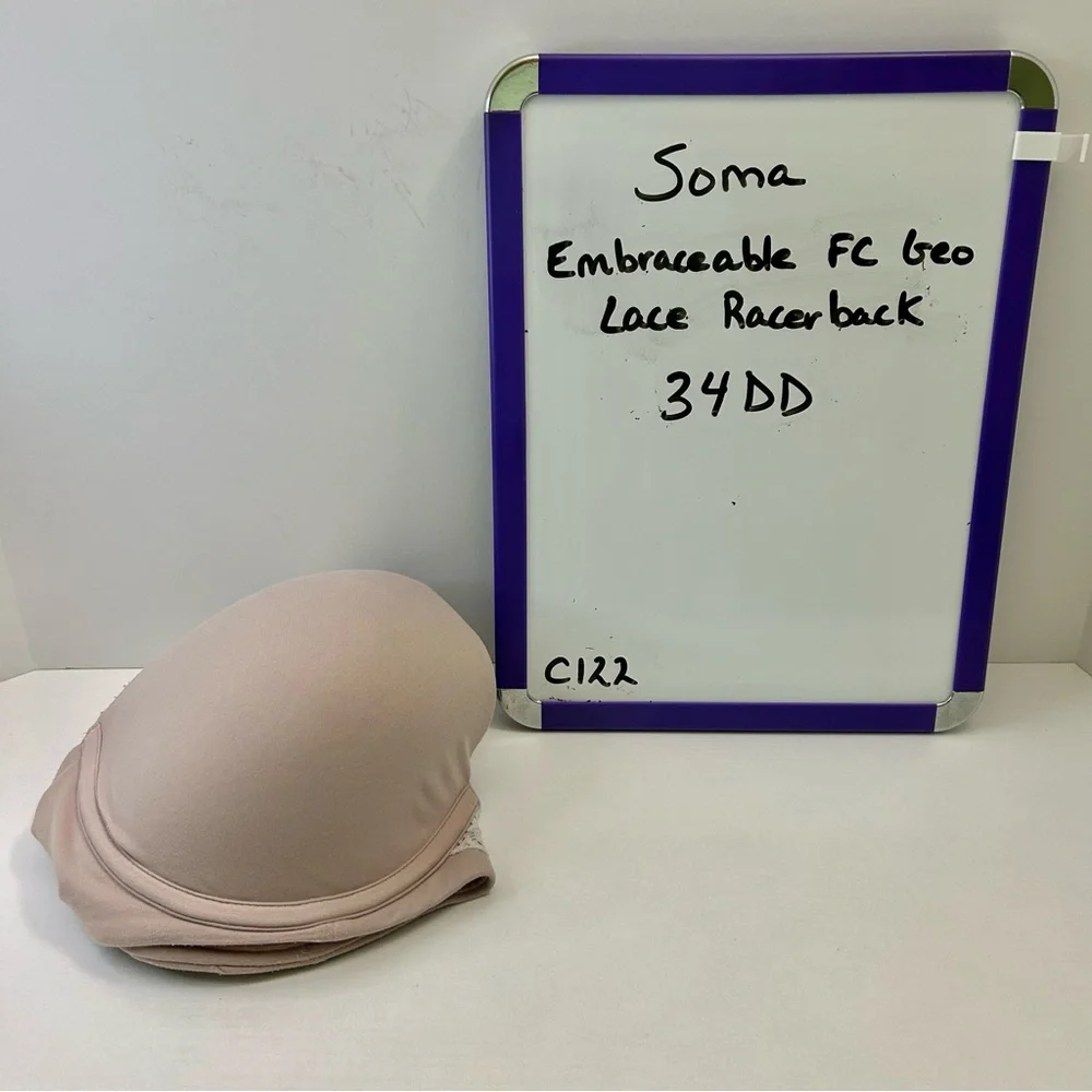 SOMA Embraceable FC Geo Lace Racerback Blush Pink & Cream Bra Size 34DD - Picture 12 of 12